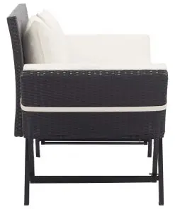 vidaXL Garden Bench with Cushions 176 cm Black Poly Rattan