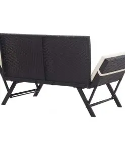 vidaXL Garden Bench with Cushions 176 cm Black Poly Rattan