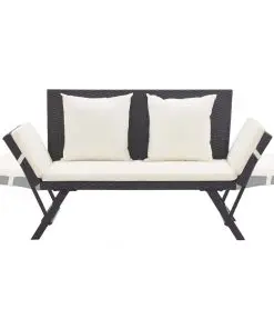 vidaXL Garden Bench with Cushions 176 cm Black Poly Rattan