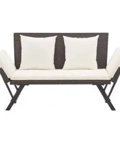 vidaXL Garden Bench with Cushions 176 cm Brown Poly Rattan