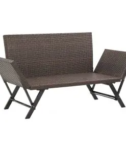 vidaXL Garden Bench with Cushions 176 cm Brown Poly Rattan