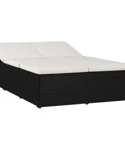 vidaXL Convertible Sun Bed with Cushion Poly Rattan Black