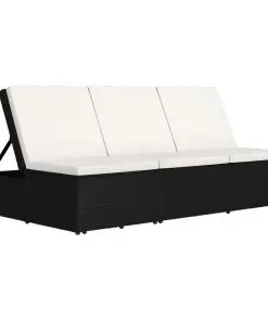 vidaXL Convertible Sun Bed with Cushion Poly Rattan Black