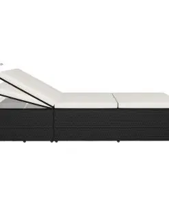 vidaXL Convertible Sun Bed with Cushion Poly Rattan Black