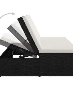 vidaXL Convertible Sun Bed with Cushion Poly Rattan Black