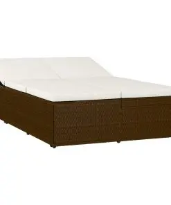 vidaXL Convertible Sun Bed with Cushion Poly Rattan Brown