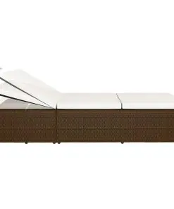 vidaXL Convertible Sun Bed with Cushion Poly Rattan Brown