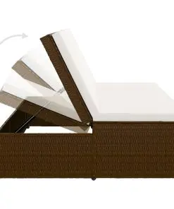 vidaXL Convertible Sun Bed with Cushion Poly Rattan Brown