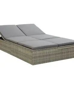 vidaXL Convertible Sun Bed with Cushion Poly Rattan Grey