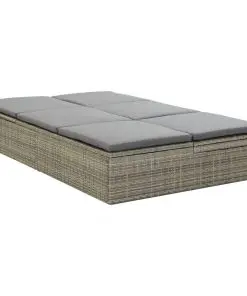 vidaXL Convertible Sun Bed with Cushion Poly Rattan Grey