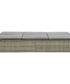 vidaXL Convertible Sun Bed with Cushion Poly Rattan Grey