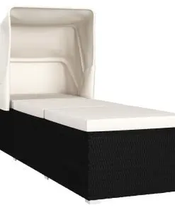 vidaXL Sun Lounger with Canopy and Cushion Poly Rattan Cream White