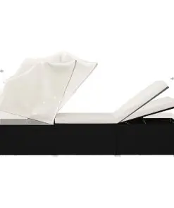 vidaXL Sun Lounger with Canopy and Cushion Poly Rattan Cream White
