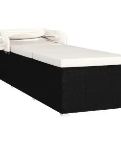 vidaXL Sun Lounger with Canopy and Cushion Poly Rattan Cream White