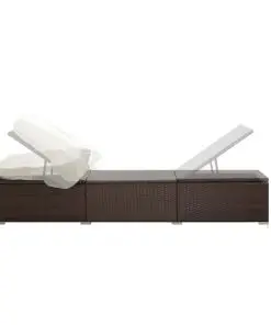 vidaXL Sun Lounger with Canopy and Cushion Poly Rattan Brown