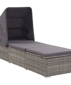 vidaXL Sun Lounger with Canopy and Cushion Poly Rattan Grey