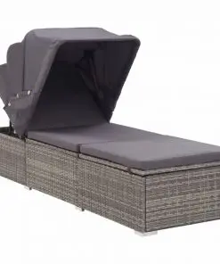 vidaXL Sun Lounger with Canopy and Cushion Poly Rattan Grey
