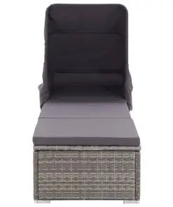 vidaXL Sun Lounger with Canopy and Cushion Poly Rattan Grey