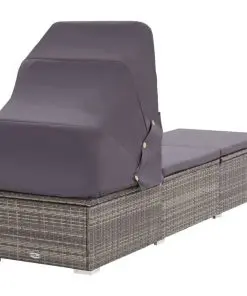 vidaXL Sun Lounger with Canopy and Cushion Poly Rattan Grey