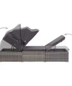 vidaXL Sun Lounger with Canopy and Cushion Poly Rattan Grey