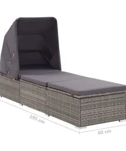 vidaXL Sun Lounger with Canopy and Cushion Poly Rattan Grey