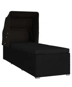 vidaXL Sun Lounger with Canopy and Cushion Poly Rattan Black
