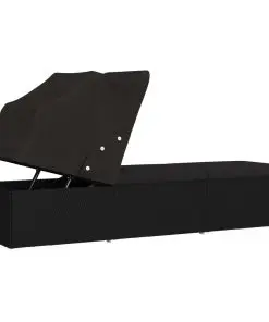 vidaXL Sun Lounger with Canopy and Cushion Poly Rattan Black