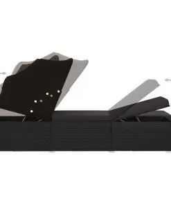 vidaXL Sun Lounger with Canopy and Cushion Poly Rattan Black
