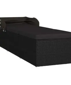 vidaXL Sun Lounger with Canopy and Cushion Poly Rattan Black