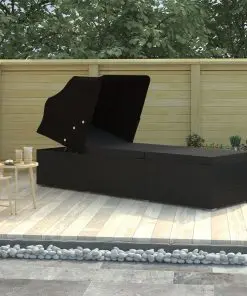 vidaXL Sun Lounger with Canopy and Cushion Poly Rattan Black