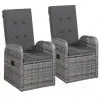 vidaXL Reclining Garden Chairs 2 pcs with Cushions Poly Rattan Grey