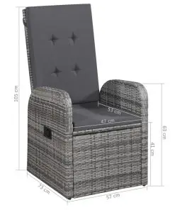 vidaXL Reclining Garden Chairs 2 pcs with Cushions Poly Rattan Grey