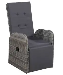 vidaXL Reclining Garden Chair with Cushion Poly Rattan Grey