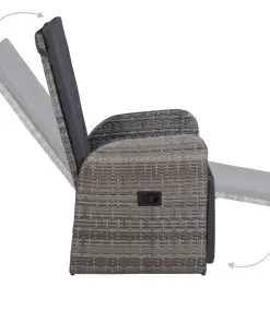 vidaXL Reclining Garden Chair with Cushion Poly Rattan Grey