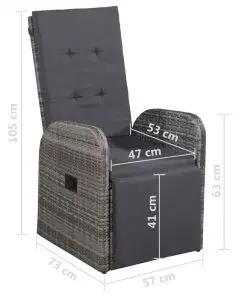 vidaXL Reclining Garden Chair with Cushion Poly Rattan Grey