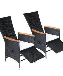 vidaXL Reclining Garden Chairs 2 pcs with Cushions Poly Rattan Black