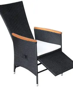 vidaXL Reclining Garden Chairs 2 pcs with Cushions Poly Rattan Black