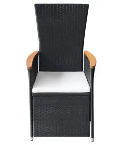vidaXL Reclining Garden Chairs 2 pcs with Cushions Poly Rattan Black