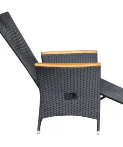 vidaXL Reclining Garden Chairs 2 pcs with Cushions Poly Rattan Black