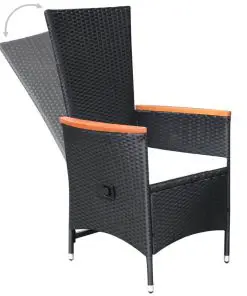 vidaXL Reclining Garden Chairs 2 pcs with Cushions Poly Rattan Black