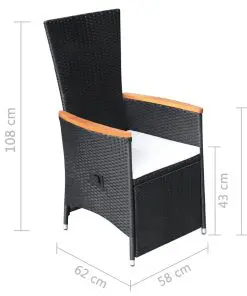 vidaXL Reclining Garden Chairs 2 pcs with Cushions Poly Rattan Black