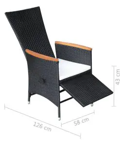 vidaXL Reclining Garden Chairs 2 pcs with Cushions Poly Rattan Black