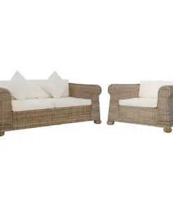 vidaXL 2 Piece Sofa Set with Cushions Natural Rattan