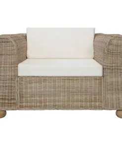 vidaXL 2 Piece Sofa Set with Cushions Natural Rattan