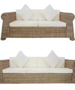 vidaXL 2 Piece Sofa Set with Cushions Natural Rattan