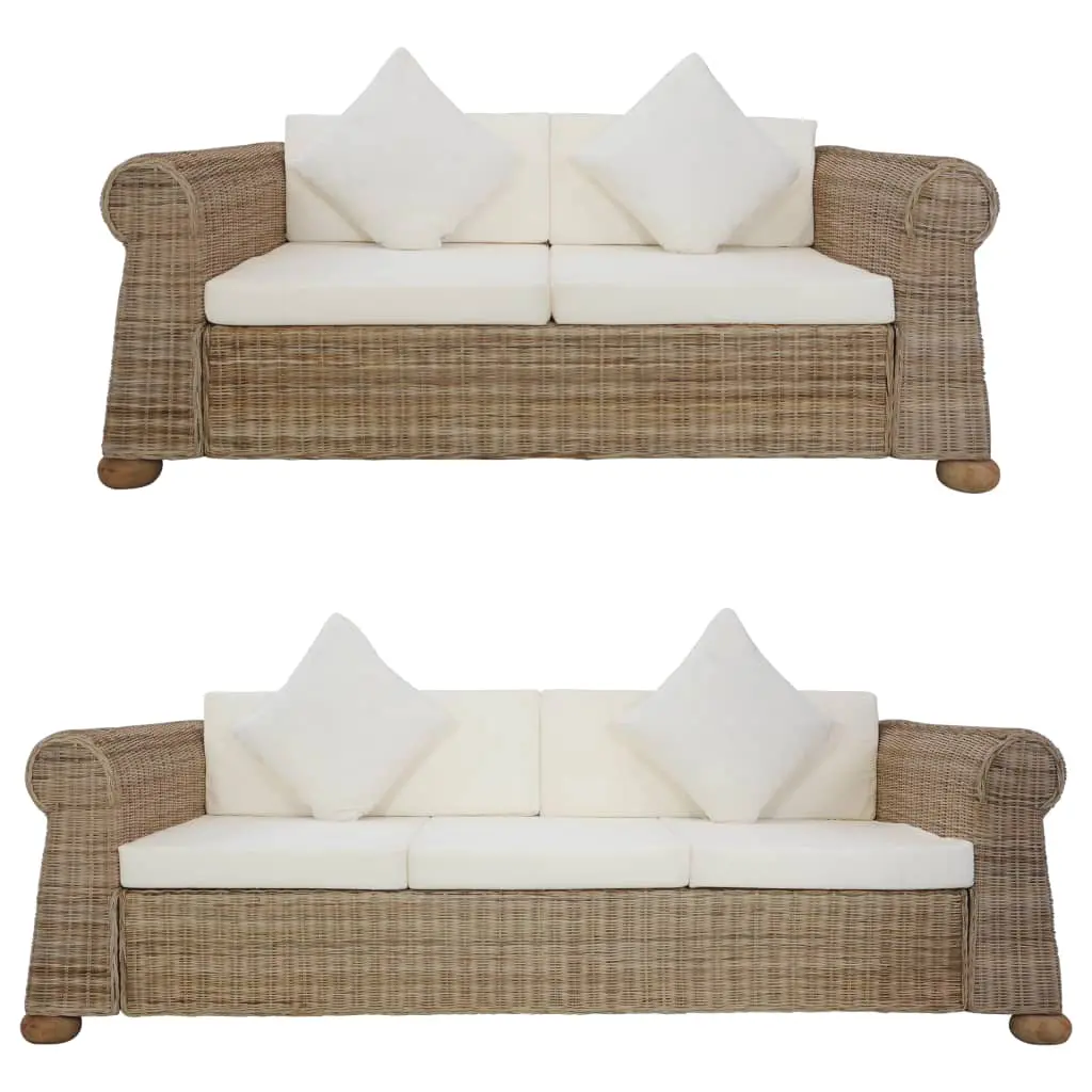 vidaXL 2 Piece Sofa Set with Cushions Natural Rattan