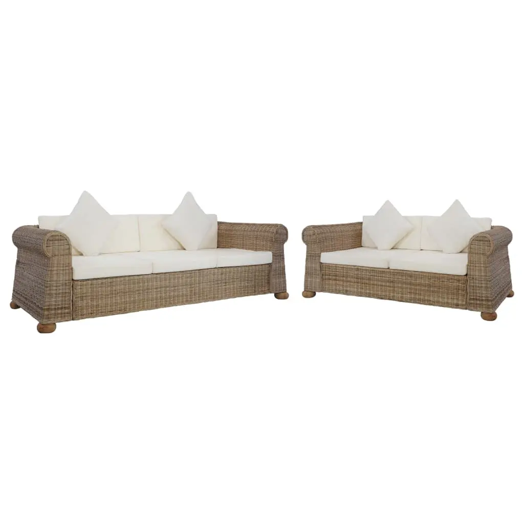 vidaXL 2 Piece Sofa Set with Cushions Natural Rattan