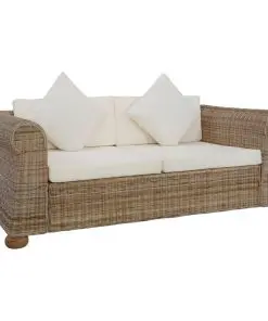 vidaXL 2 Piece Sofa Set with Cushions Natural Rattan