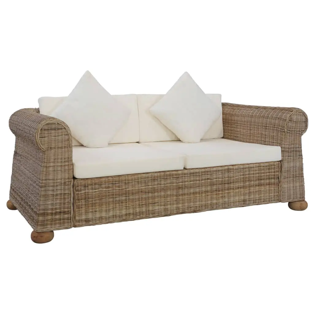 vidaXL 2 Piece Sofa Set with Cushions Natural Rattan