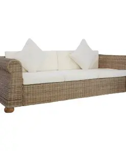 vidaXL 2 Piece Sofa Set with Cushions Natural Rattan